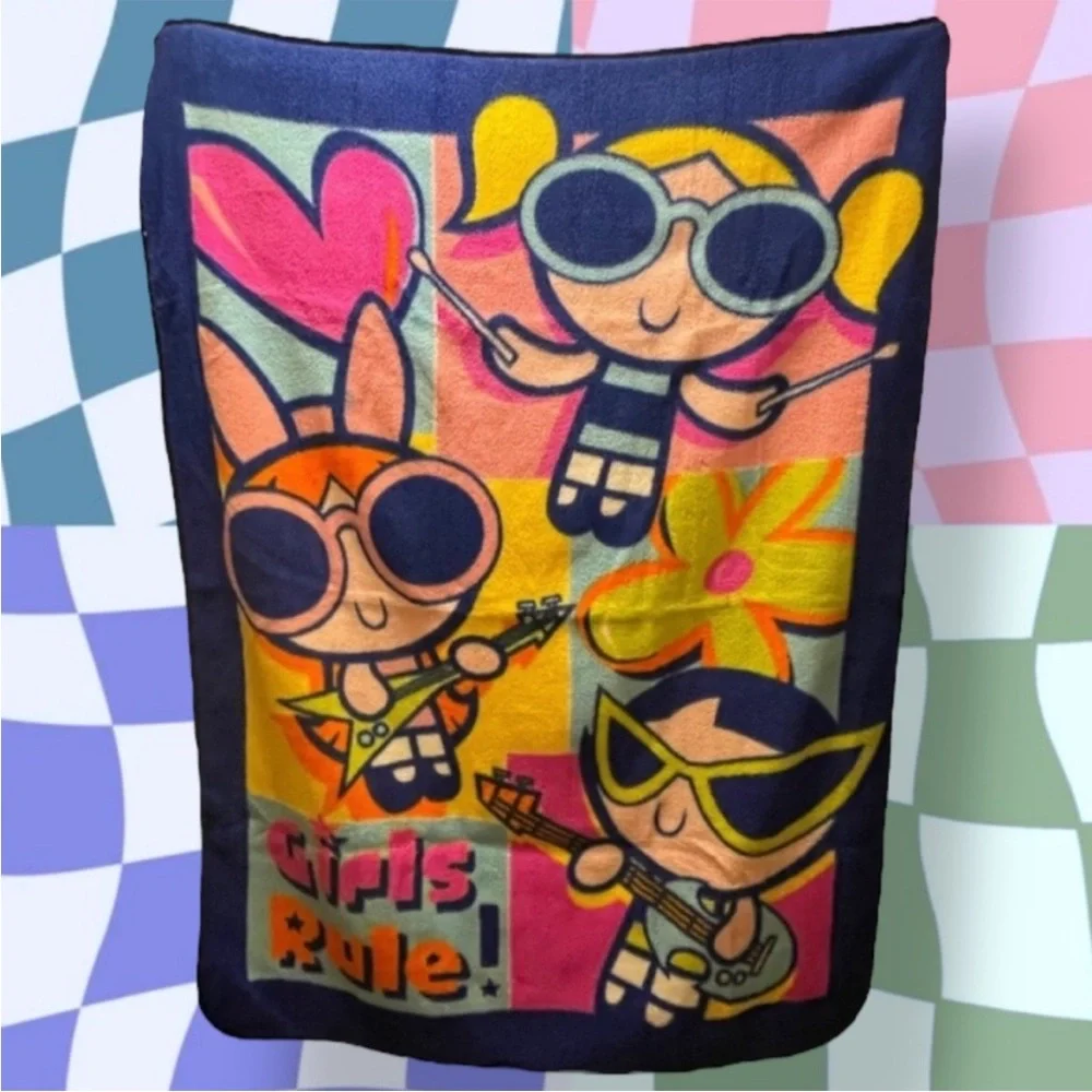 Vintage Cartoon Network 2000 The Power Puff Girls GIRLS RULE 45X60 Blanket VGUC